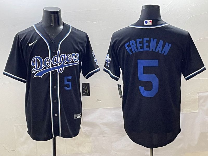 Men 2025 Los Angeles Dodgers 5 Freeman Black Three generations Fashion Nike MLB Jersey style 10